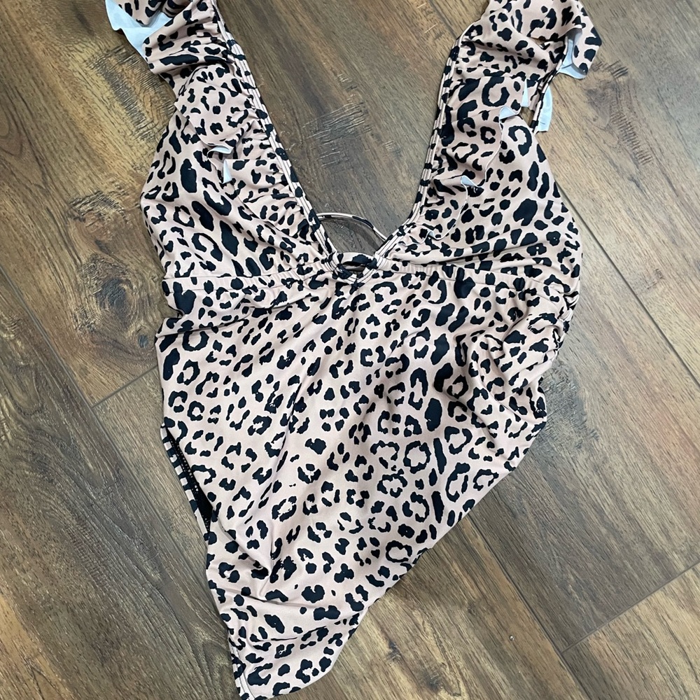COPY - Beige Animal Print Ruffle Maternity One-Piece Swimsuit